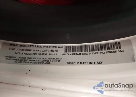 2015 Maserati Ghibli S Q4 from USA, damaged, VIN ZAM57RTA4F1134745